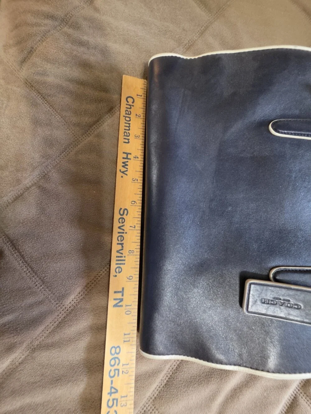 Coach Retired Crosby Navy Leather Satchel with Cream Trim and Gold Hardware